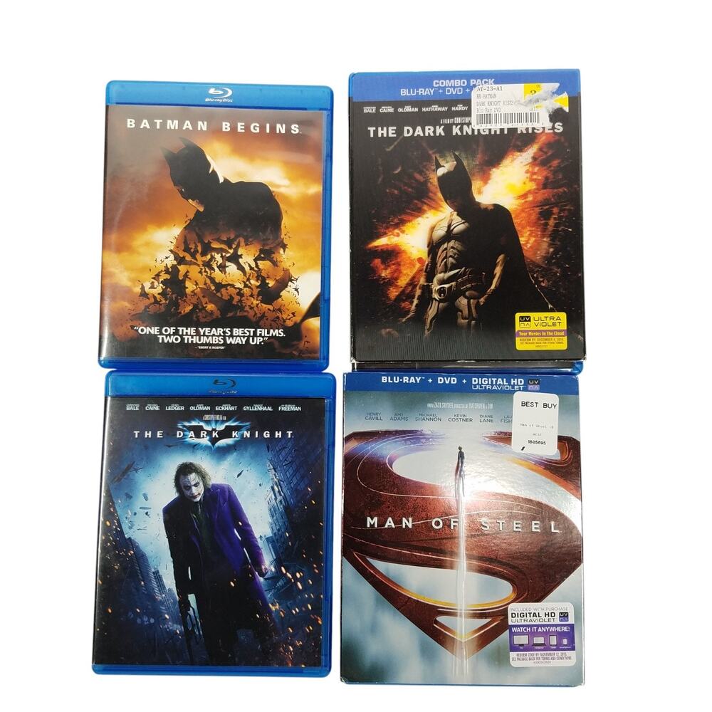 The Dark Knight Batman Trilogy + Man Of Steel Blu Ray Movie Lot 4 Christian Bale